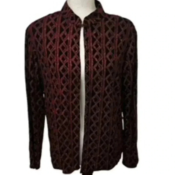 Vintage ONYX Nite Red Geometric Glitter Jacket Women’s Sz XL - Picture 2 of 12